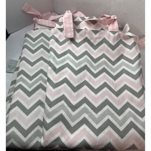 Carousel Designs Nursery Curtain Gray Pink Made in USA Rod Pocket Panel set of t - Picture 1 of 9